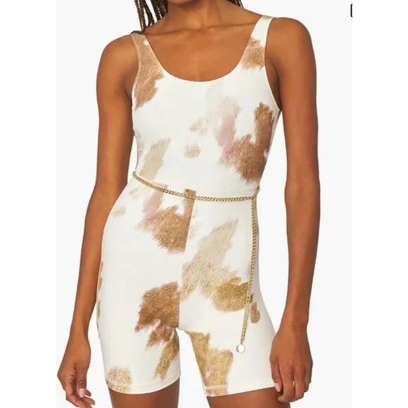 NWT We Wore What Cowhide Scoop Neck Romper Chain Women's Large - Picture 1 of 9